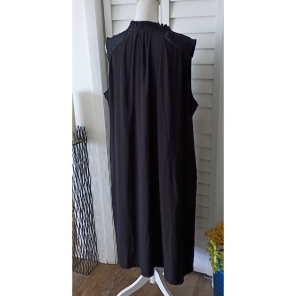 Chico's modern peasant black sleeveless midi dress smocked shoulder V Neck XL/20 - Picture 6 of 10